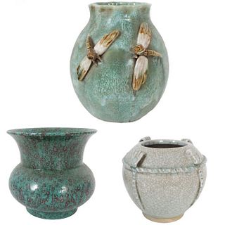 (3) Chinese Green Pottery Vases