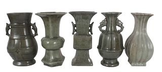 Collection of (5) Chinese Celadon Small Vases