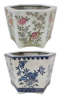 (2) Chinese Small Floral Hand Painted Planter Pots