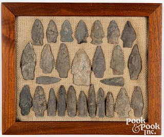 Framed group Native American Indian stone points