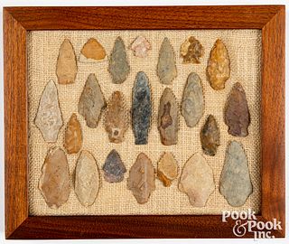 Framed group Native American Indian stone points