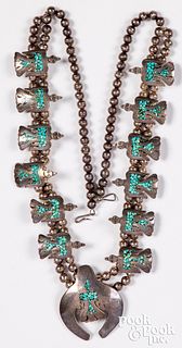 Navajo Indian sterling silver peyote bird necklace