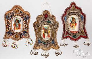 Three Iroquois Indian beaded picture frames