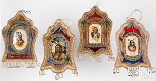Four Iroquois Indian beaded picture frames