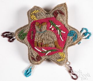 Iroquois Indian beaded trade cloth pin cushion
