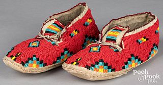 Pair of Native American Indian beaded moccasins