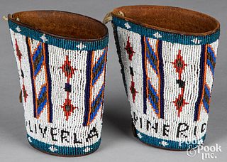 Native American Indian beadwork leather cuffs