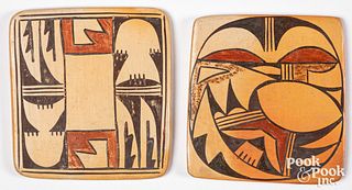 Pair of Hopi-Tewa Indian polychrome pottery tiles