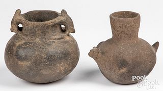 Two Mound Builder Indian culture effigy pots