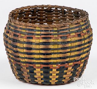Woodlands Indian polychrome woven basket