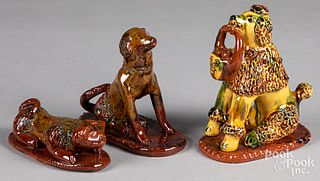 Three Lester Breininger figural redware dogs