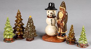 Six pieces of Lester Breininger figural redware