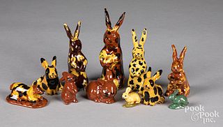 Eleven Lester Breininger figural redware rabbits
