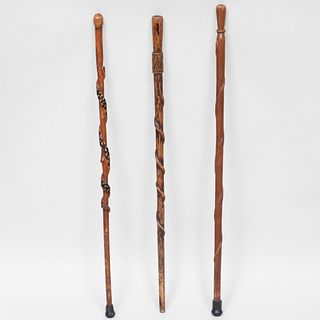 Group of Three Carved Wood Canes