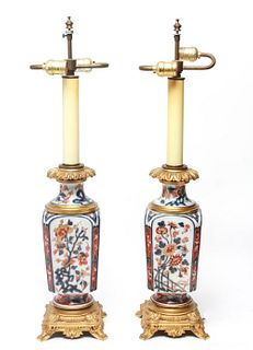 Japanese Imari Manner Porcelain Table Lamps, Pair