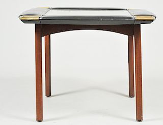 JOHN STUART BRASS, WOOD AND LEATHER CARD TABLE