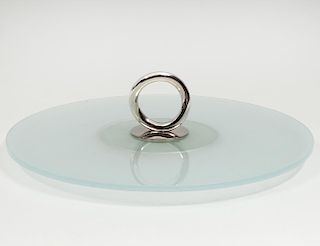 CHRISTOFLE SILVER PLATED AND FROSTED GLASS CANAPE TRAY