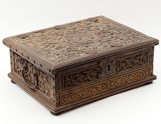 SOUTH AMERICAN CARVED OAK DOCUMENT BOX