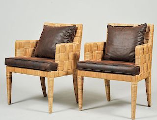PAIR OF STICKLEY RATTAN ARM CHAIRS