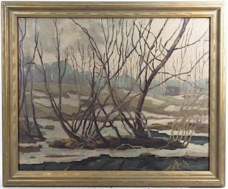 Morley Hicks, (American, 1877-1959), Winter at Hamilton, Wisconsin, 1933