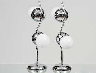 PAIR OF CHROME AND PLASTIC MODERNIST LAMPS