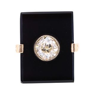 Art Deco Onyx & Diamond 18k Gold Ring