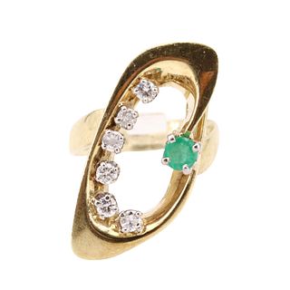 Asymmetric 14k Gold Ring with Emeralds & Diamonds