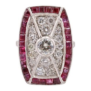Art Deco Platinum Ring with Rubies & Diamonds