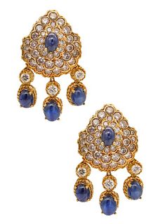 Tadini Earrings In 18K Gold With 23.84 Ctw In Diamonds & Sapphires