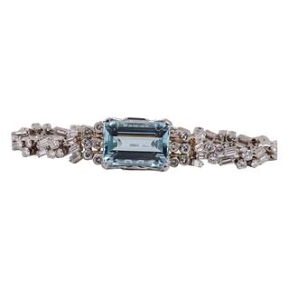 Diamonds & Aquamarine Platinum Bracelet
