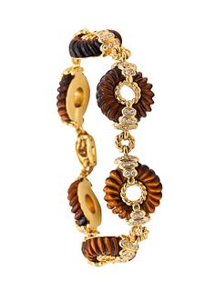 Van Cleef & Arpels Paris Tiger Quartz Bracelet in 18k Gold & Diamonds