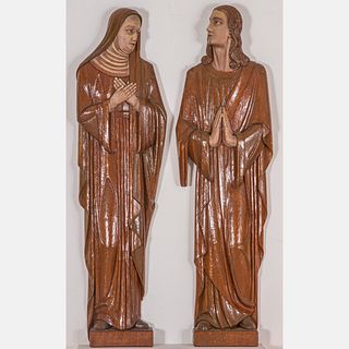 Two Carved and Painted Hardwood Religious Figures