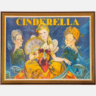 British Pantomime Color Lithograph Poster for Cinderella