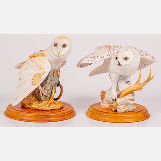 A Group of Two Franklin Mint Porcelain Owls