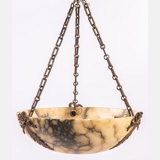 French Alabaster and Brass Hanging Light Fixture