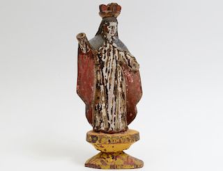 CARVED AND POLYCHROMED FIGURE OF MARY