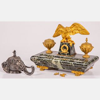  Empire Style Gilt Bronze and Marble Encrie