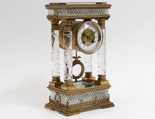 GOOD CRYSTAL AND BRONZE PORTICO CLOCK