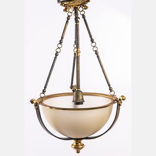 Regency Style Frosted Glass and Brass Hanging Light Fixture