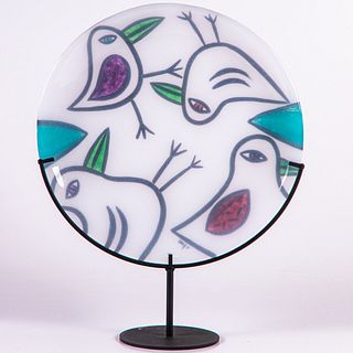 Reverse Painted Kosta Boda Glass Charger