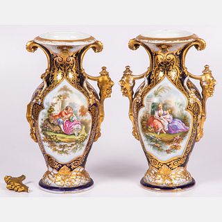 A Pair of Signed Old Paris Porcelain Vases,