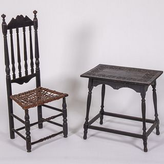 A New England William & Mary Bannister Back Side Chair with Caned Seat, 18th Century,