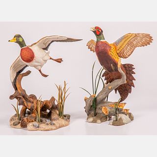 Two Franklin Mint Hand Painted Porcelain  Bird Sculptures
