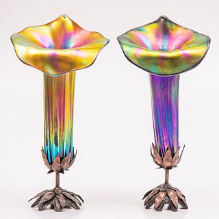 A Pair of John Cook Phoenix Studio Art Glass Lamps