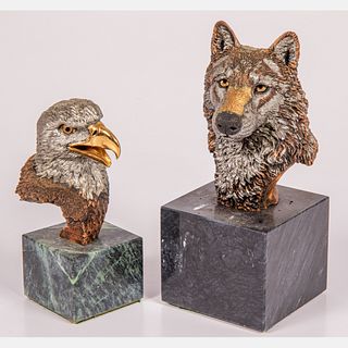 Two Legends Bronze and Marble Animal Busts
