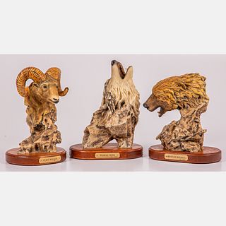 A Group of Three Mill Creek Studio Resin Busts of Animals by Ready Reading 