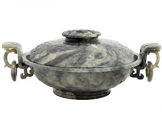 MOGHUL STYLE CARVED JADE CENSER AND COVER
