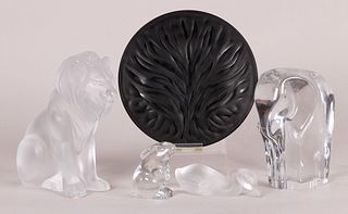 A Lalique Crystal Lion Figure, Etc.