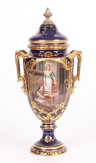 A Hand Painted Royal Bonn Covered Urn