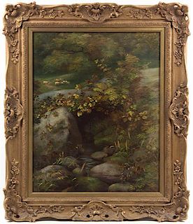 Aug. Geller, (20th century), Brook in a Forest